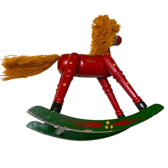 VTG 8.5" Tall Handpainted Wooden Rocking Horse Christmas Holiday Mantle Decor - Picture 7 of 16